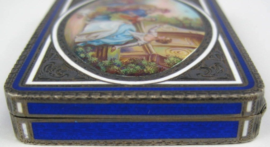 Deep Blue Guilloche Enamel Sterling Box In Excellent Condition In Wallkill, NY