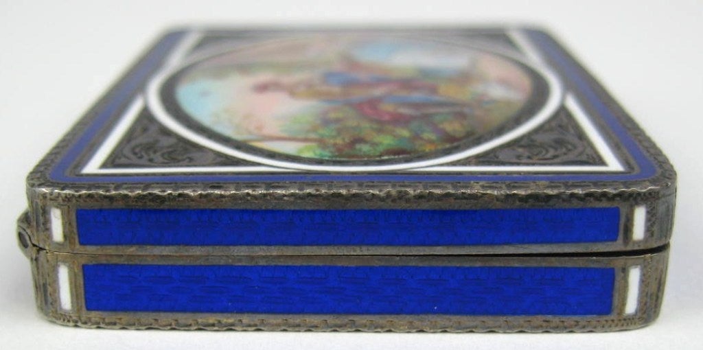 Women's or Men's Deep Blue Guilloche Enamel Sterling Box