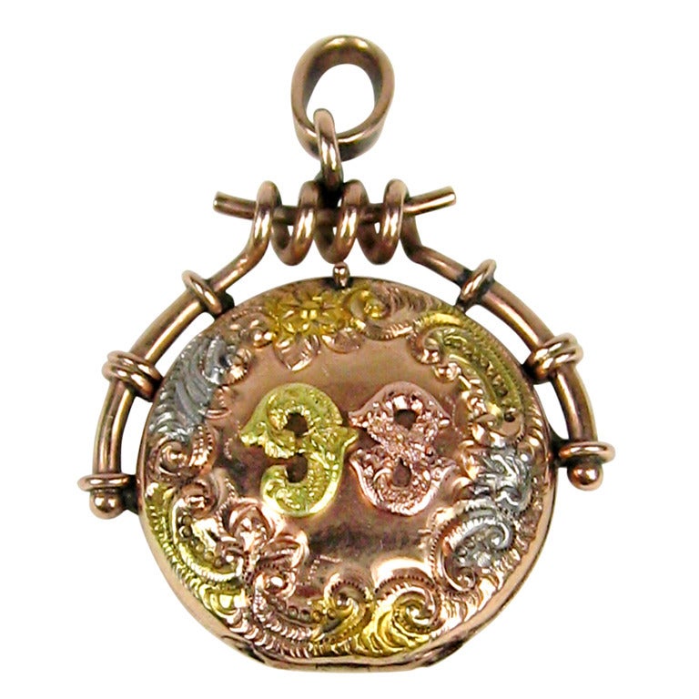1898 Tri Colored Gold Victorian perfume Locket For Sale at 1stdibs