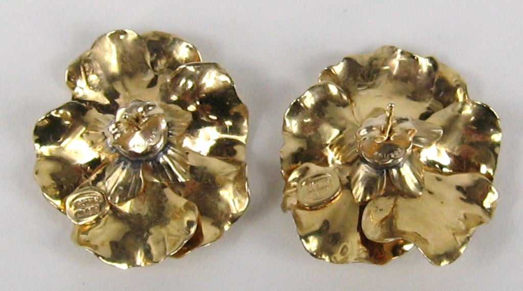 Handmade Gold Pansy Parure Brooch and Earrings Set at 1stDibs