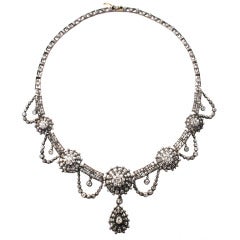 Antique Victorian Diamond Silver Gold Festoon Necklace