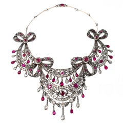 Magnificent Victorian DIamond Ruby Swag Necklace