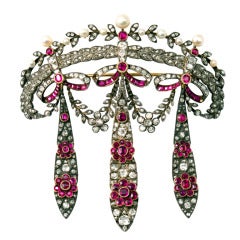 Antique Diamond and ruby corsage brooch