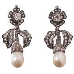 Antique Natural pearl and diamond earrings