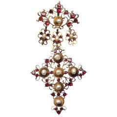 Vintage Pearl Garnet Cross