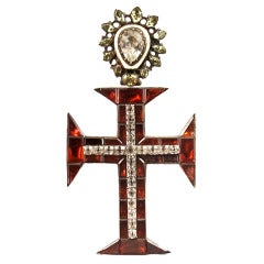 Antique Portuguese Garnet Cross Pendant