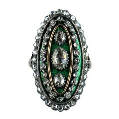 Green Enamel Diamond Antique Ring