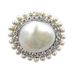 Antique Art Deco Tiffany Diamond and Natural Pearl Brooch.