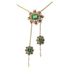 Antique Belle Epoque Emerald Pearl Lavalliere