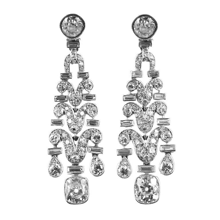 Art Deco Diamond Platinum Ear Pendants