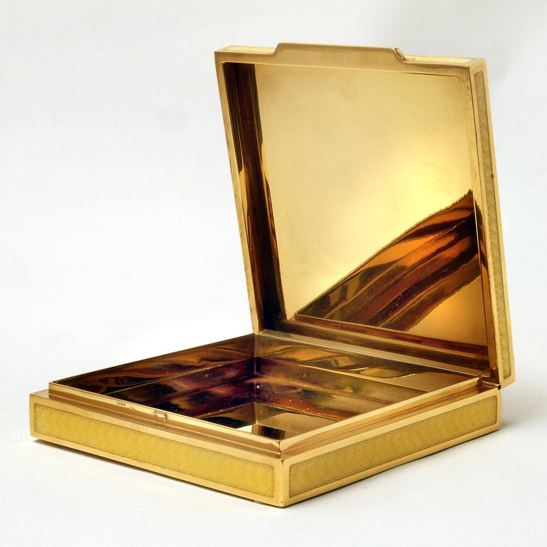 Women's or Men's Enamel Guilloche Gold Plated Silver Box