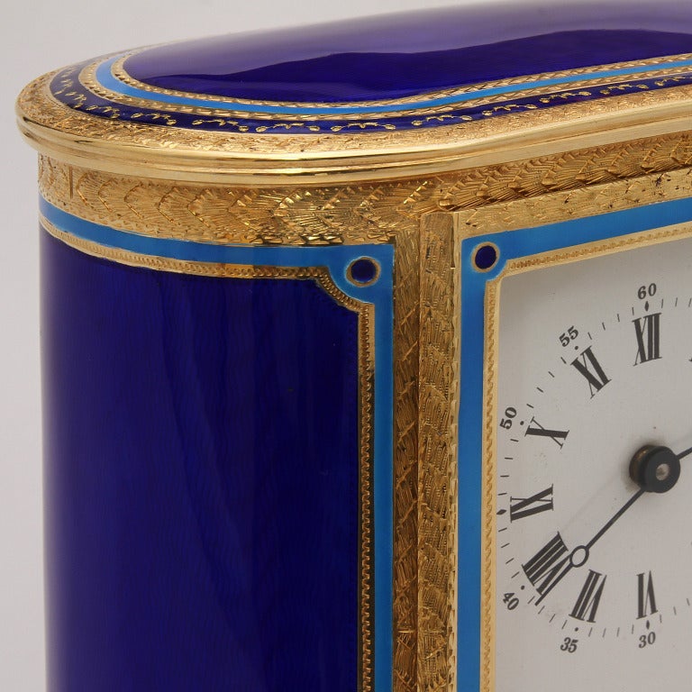 Women's or Men's Italian Empire Enameled Guilloche Table Clock For Sale