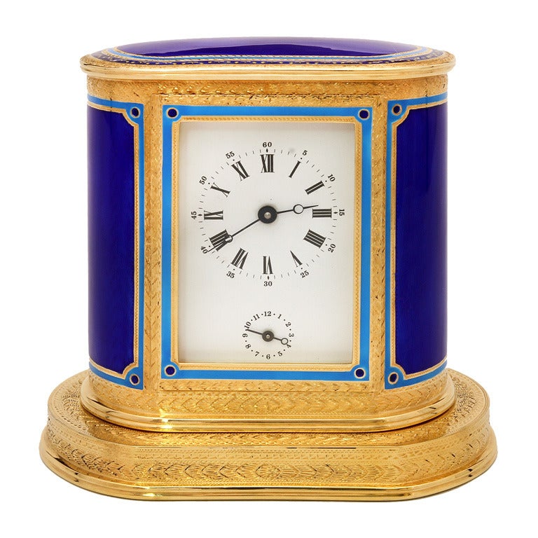 Italian Empire Enameled Guilloche Table Clock For Sale