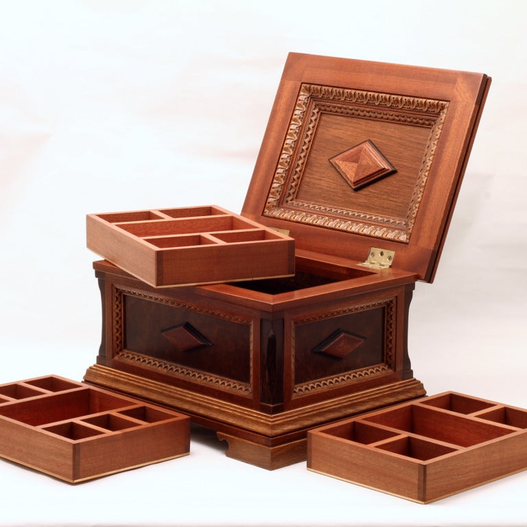 Contemporary One of a Kind Handcrafted Wood Jewelry Box For Sale