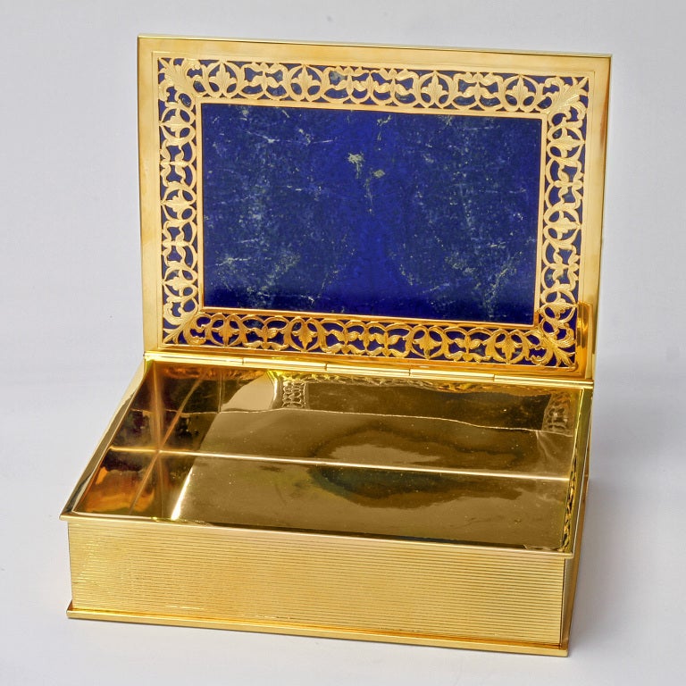 Wonderful Luxury lapis and silver goldplated box In Good Condition For Sale In Sarezzo, IT