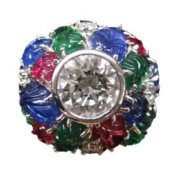 Ruby Sapphire Emerald Diamond White Gold Ring