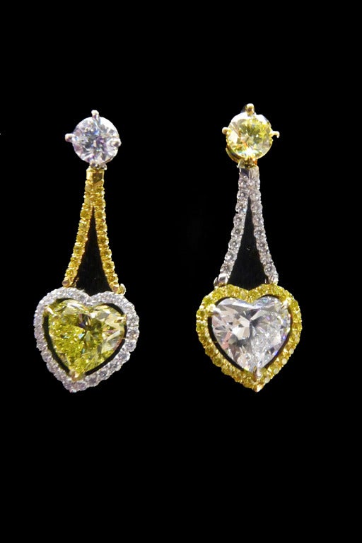 Women's Yellow Gold Diamond Platinum Heart Shaped Earrings