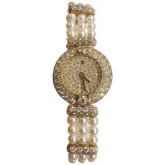 Boucheron Lady's Yellow Gold, Diamond and Pearl Bracelet Watch circa 1980s