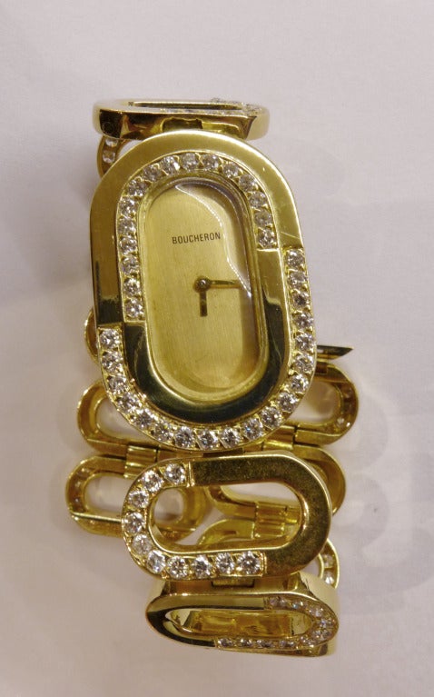 Boucheron Lady's Yellow Gold and Diamond Bracelet Watch circa 1970s 2