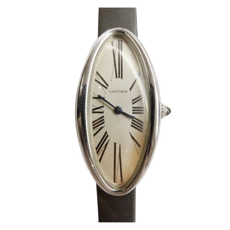 Cartier Lady's White Gold Baignoire Allongee Wristwatch For Sale