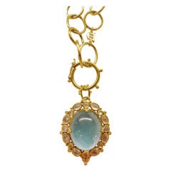 Retro Temple St Clair Aquamarine Moonstone Diamond Gold Necklace