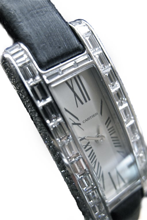A rectangular white gold Cartier watch, 