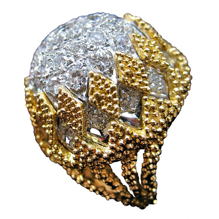 Diamond Gold Platinum Domed Cocktail Ring