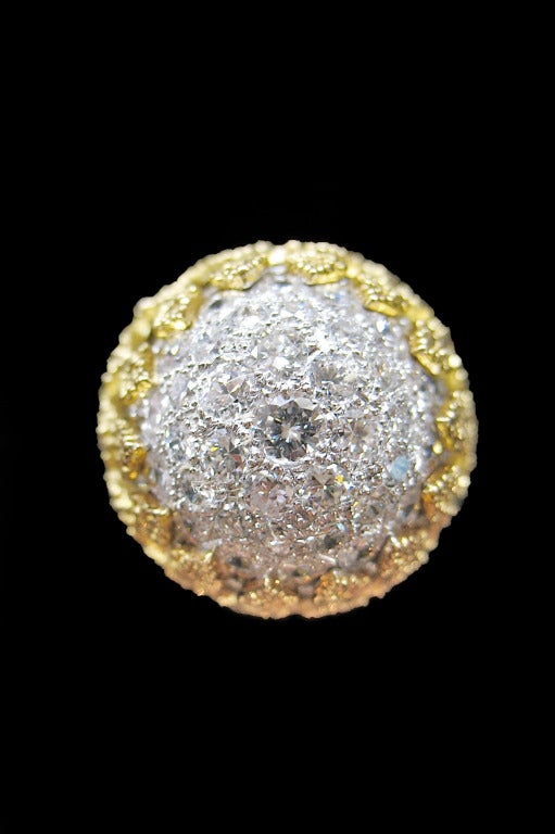 Contemporary Diamond Gold Platinum Domed Cocktail Ring