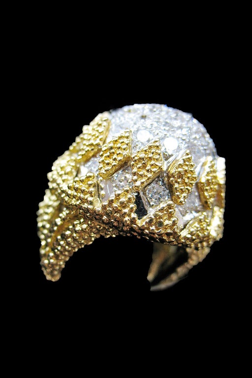 Diamond Gold Platinum Domed Cocktail Ring In Excellent Condition In Paris, IDF