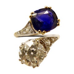 Antique Belle Epoque Diamond Sapphire Crossover Ring