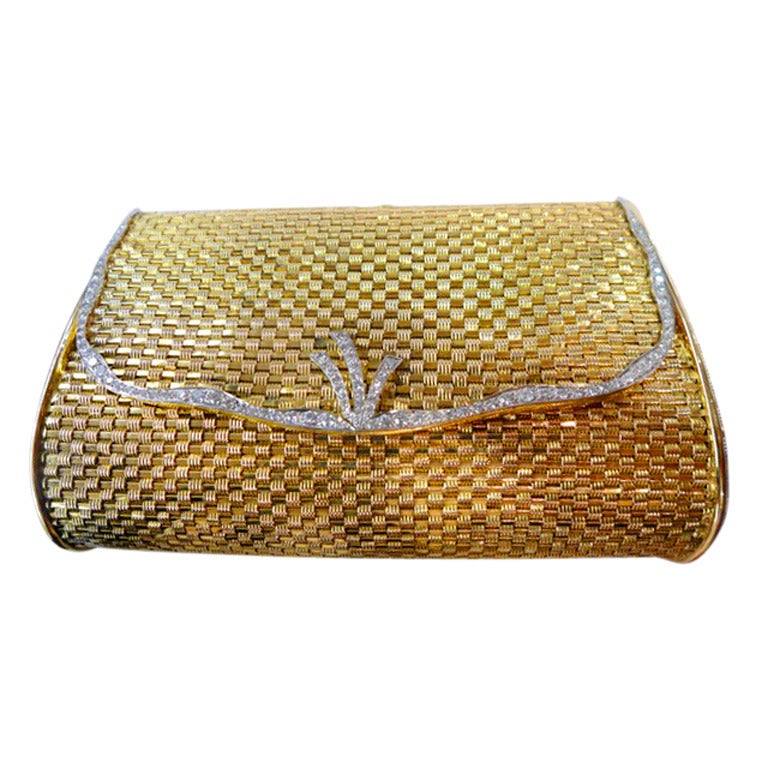 Yellow gold evening bag set with diamonds at 1stdibs