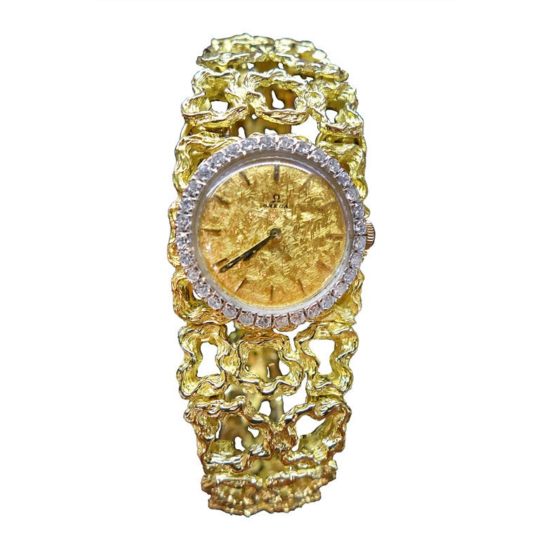 Omega Lady's Yellow Gold and Diamond Bracelet Watch Designed by Gilbert ...