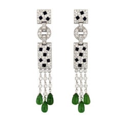 Cartier Panther Onyx Emerald Diamond White Gold Earrings 