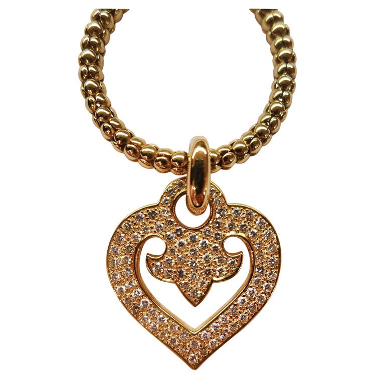 Yellow Gold Necklace by O.J.Perrin with Diamond Heart Pendant