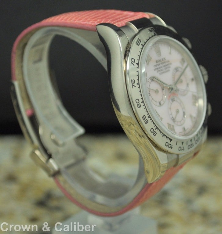 Rolex White Gold Daytona Wristwatch with Pink Mother-Of-Pearl Dial Ref 116519 In Excellent Condition In Atlanta, GA