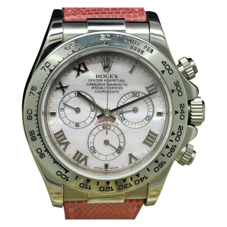 Rolex White Gold Daytona Wristwatch with Pink Mother-Of-Pearl Dial Ref 116519