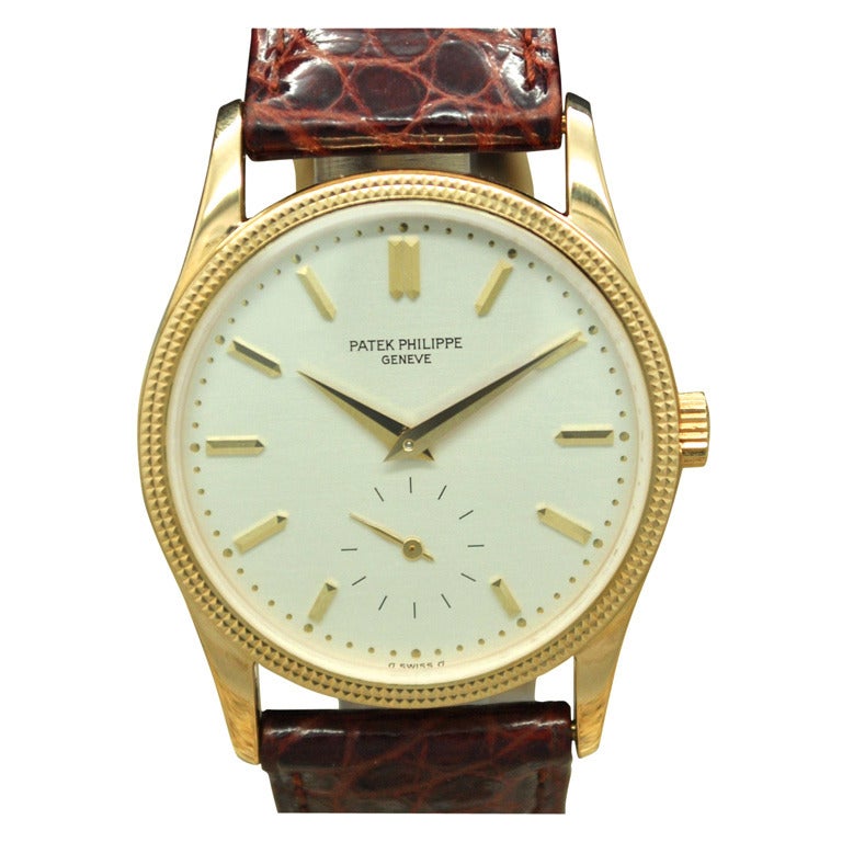 Patek Philippe Yellow Gold Calatrava Wristwatch with Hobnail Bezel Ref 3796