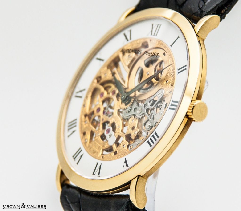 Audemars Piguet Yellow Gold Skeleton Wristwatch with Box and Manuals In Excellent Condition In Atlanta, GA