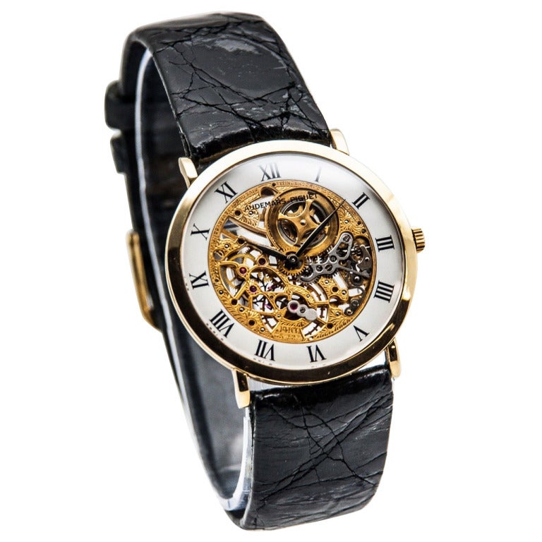 Audemars Piguet Yellow Gold Skeleton Wristwatch with Box and Manuals