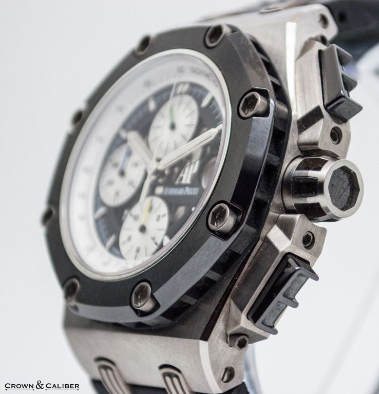 Audemars Piguet Titanium Royal Oak Offshore Rubens Barrichello II Chronograph Wristwatch

Brand: Audemars Piguet
Series: Royal Oak Offshore
Model Number: 26078IO.OO.D001VS.01
Crystal: Scratch Resistant Sapphire
Features: Chronograph, Date,