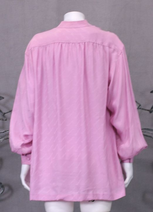 Valentino Silk Jacquard Logo Poets Blouse In Excellent Condition For Sale In New York, NY