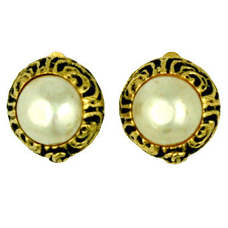 Chanel Pearl Logo Earrings For Sale