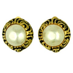 Vintage Chanel Pearl Logo Earrings