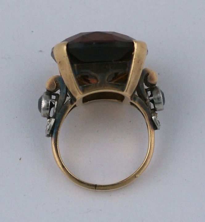 Women's Retro Madiera Citrine and Black Diamond Cocktail Ring For Sale