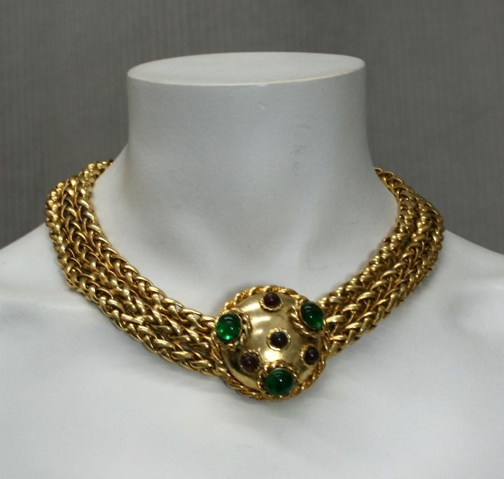 Chanel Gilt Fox Chain Poured Glass Collar In Excellent Condition For Sale In New York, NY