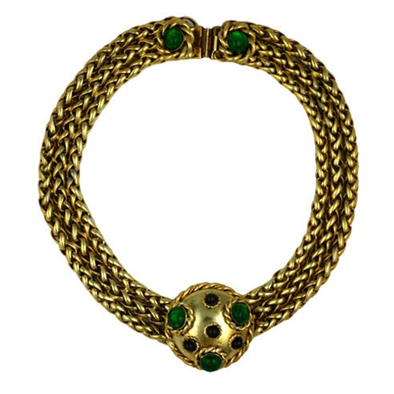 Chanel Gilt Fox Chain Poured Glass Collar For Sale