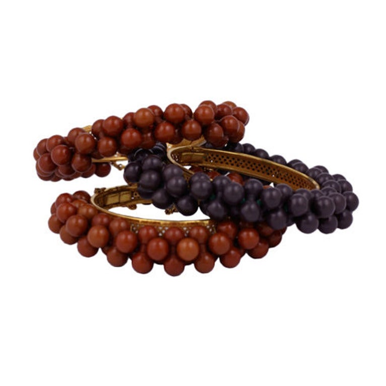 Miriam Haskell Chestnut and Sienna Bead  Bangle Bracelet  Collection For Sale