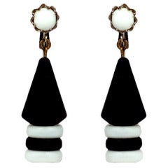 Vintage Miriam Haskell Black and White Graphic Earrings