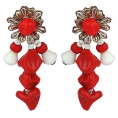 Miriam Haskell Red and White Glass Earrings