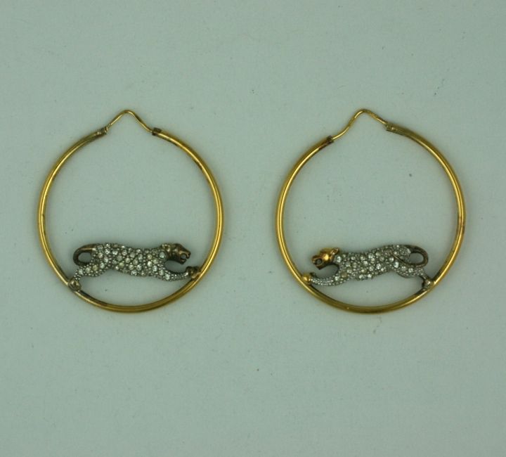 Cartier-esque hoops with 3D panthers in gilt sterling and pastes. Instant classics.<br />
1.5